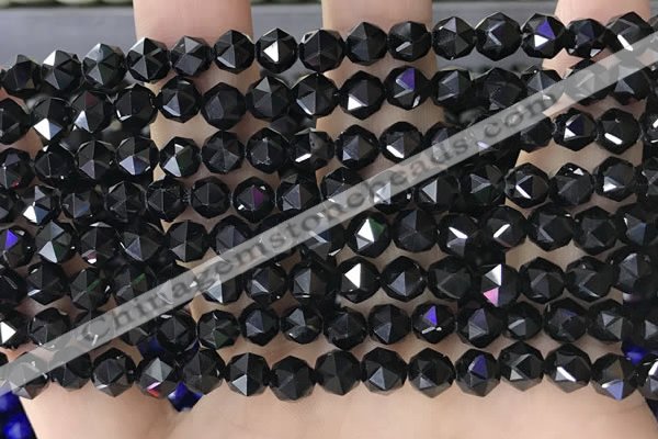 CTO716 15.5 inches 6mm faceted nuggets black tourmaline beads