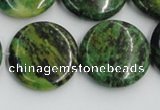 CTP09 15.5 inches 25mm flat round yellow green pine gemstone beads