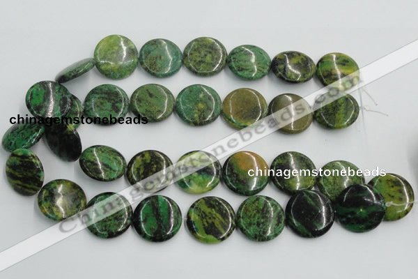 CTP09 15.5 inches 25mm flat round yellow green pine gemstone beads