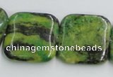 CTP12 15.5 inches 25*25mm square yellow green pine gemstone beads