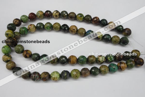 CTP214 15.5 inches 12mm faceted round yellow pine turquoise beads