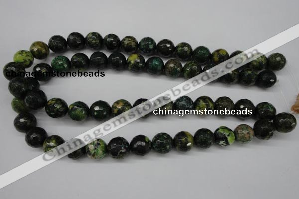 CTP215 15.5 inches 14mm faceted round yellow pine turquoise beads