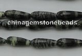 CTR10 15.5 inches 6*16mm faceted teardrop green silver line jasper beads