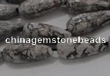 CTR102 15.5 inches 8*20mm faceted teardrop grey picture jasper beads