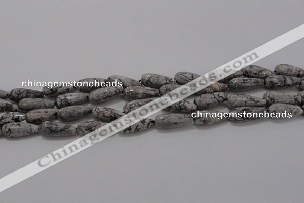 CTR102 15.5 inches 8*20mm faceted teardrop grey picture jasper beads