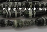 CTR103 15.5 inches 8*20mm faceted teardrop green silver line jasper beads