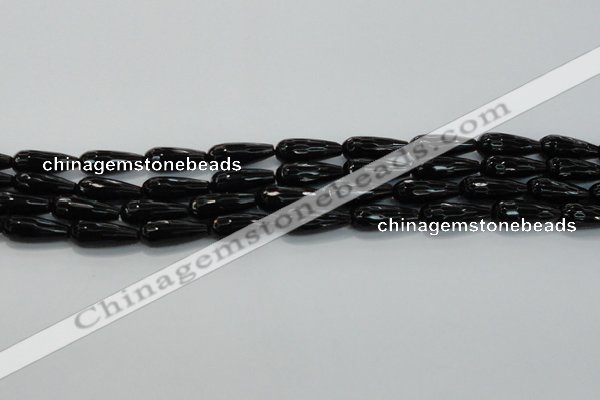 CTR109 15.5 inches 8*20mm faceted teardrop black agate beads