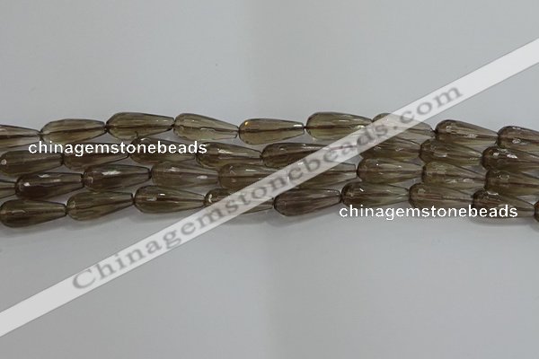 CTR110 15.5 inches 8*20mm faceted teardrop smoky quartz beads