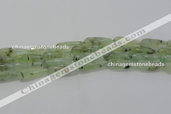 CTR136 15.5 inches 10*30mm faceted teardrop green rutilated quartz beads