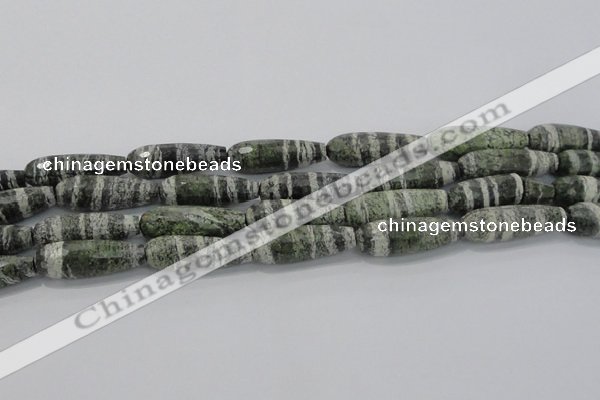 CTR140 15.5 inches 10*30mm faceted teardrop green silver line jasper beads