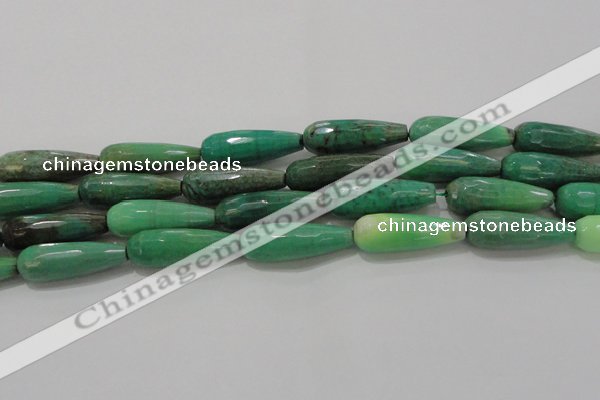 CTR144 15.5 inches 10*30mm faceted teardrop grass agate beads