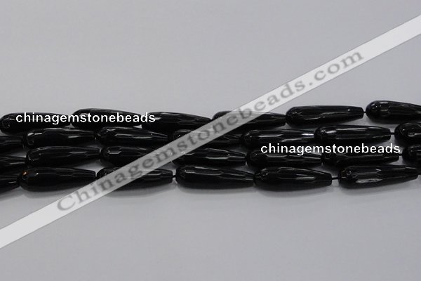 CTR145 15.5 inches 10*30mm faceted teardrop black agate beads