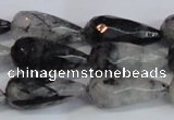 CTR302 15.5 inches 12*25mm faceted teardrop black rutilated quartz beads