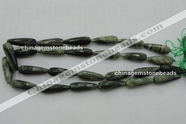 CTR35 15.5 inches 10*30mm faceted teardrop green hair stone beads