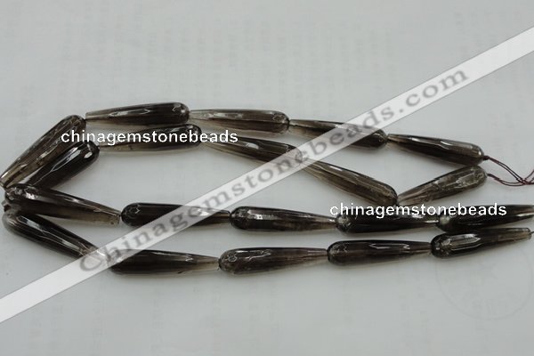 CTR42 15.5 inches 10*40mm faceted teardrop smoky quartz beads