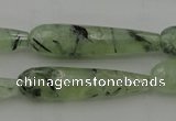 CTR43 15.5 inches 10*40mm faceted teardrop green rutilated quartz beads