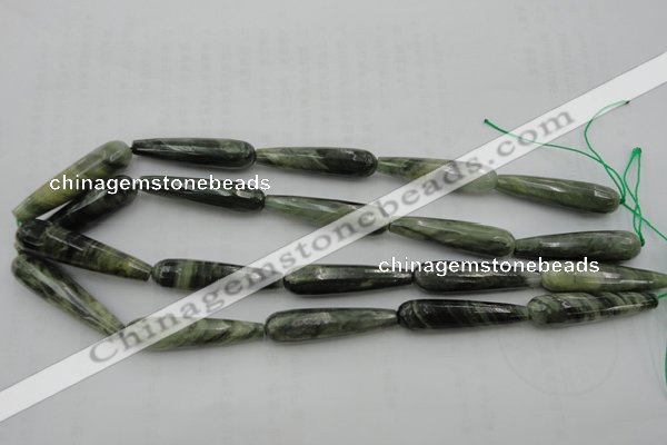 CTR49 15.5 inches 10*40mm faceted teardrop green hair stone beads