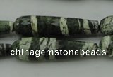 CTR53 15.5 inches 10*40mm faceted teardrop green silver line jasper beads