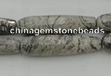 CTR54 15.5 inches 10*40mm faceted teardrop grey picture jasper beads