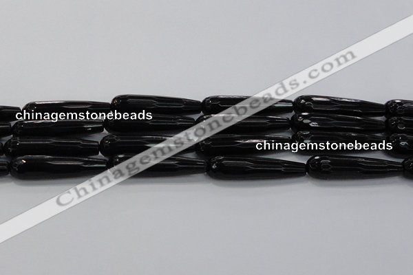 CTR64 15.5 inches 10*40mm faceted teardrop black agate beads