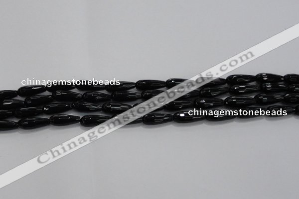 CTR82 15.5 inches 6*16mm faceted teardrop black agate beads