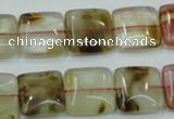 CTS52 15.5 inches 15*15mm square tigerskin glass beads wholesale