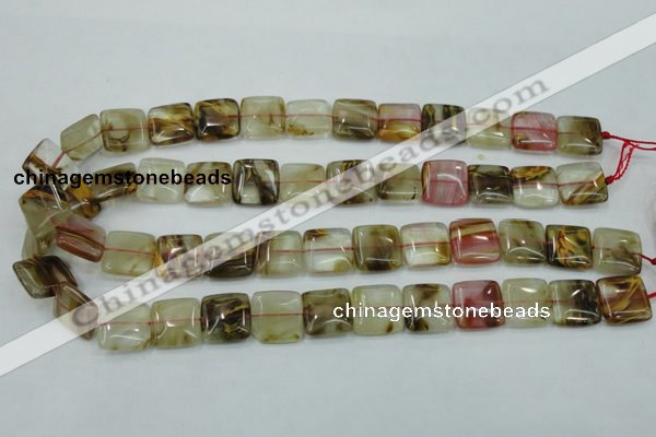 CTS52 15.5 inches 15*15mm square tigerskin glass beads wholesale