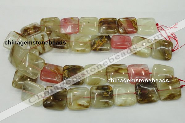 CTS53 15.5 inches 25*25mm square tigerskin glass beads wholesale