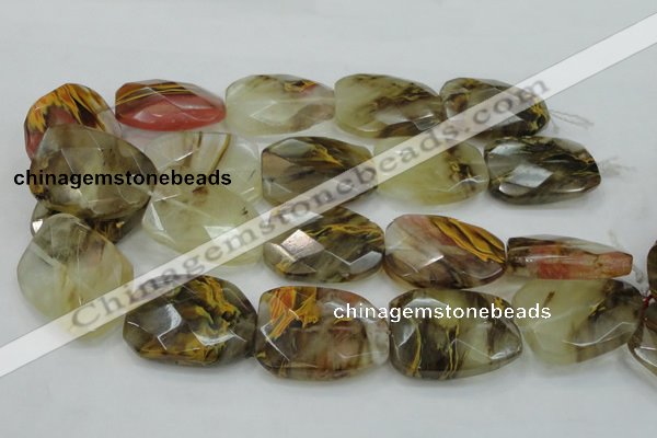 CTS54 30*40mm faceted & twisted rectangle tigerskin glass beads