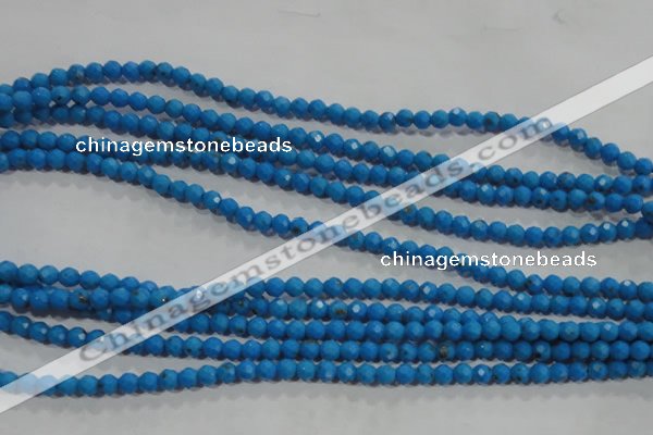 CTU1630 15.5 inches 4mm faceted round synthetic turquoise beads