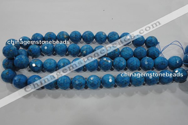 CTU1635 15.5 inches 14mm faceted round synthetic turquoise beads