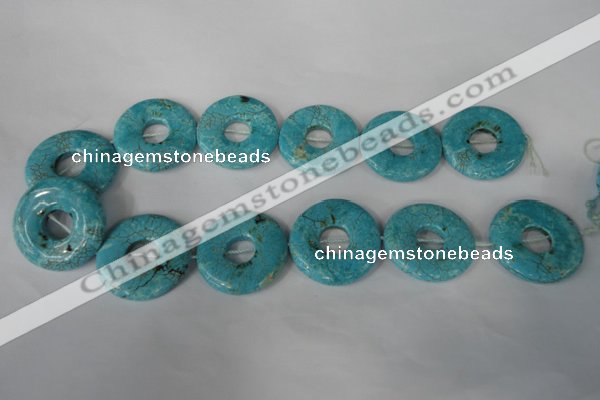 CTU1930 15.5 inches 35mm donut imitation turquoise beads