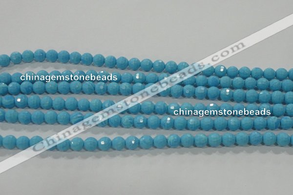 CTU2590 15.5 inches 4mm faceted round synthetic turquoise beads