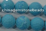 CTU2596 15.5 inches 16mm faceted round synthetic turquoise beads