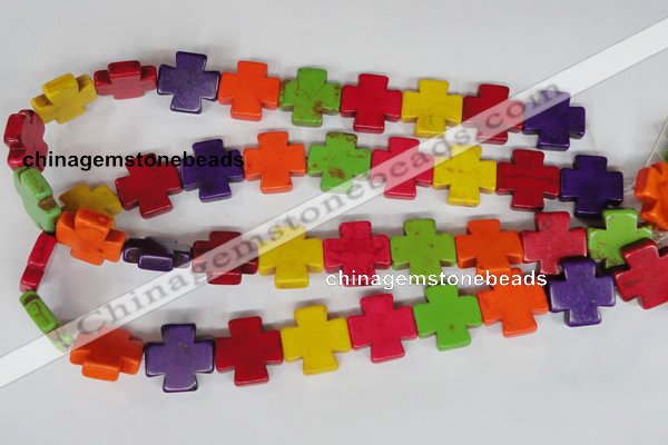 CTU732 15.5 inches 20*20mm cross dyed turquoise beads wholesale