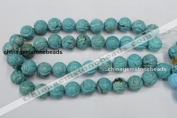 CTU884 15.5 inches 18mm carved round dyed turquoise beads