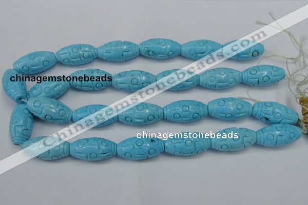 CTU885 15.5 inches 15*30mm carved rice dyed turquoise beads