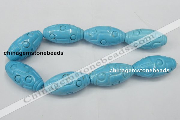 CTU887 15.5 inches 25*50mm carved rice dyed turquoise beads