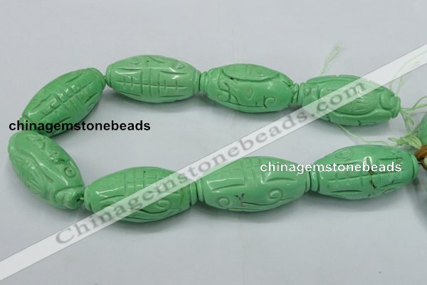 CTU890 15.5 inches 25*50mm carved rice dyed turquoise beads