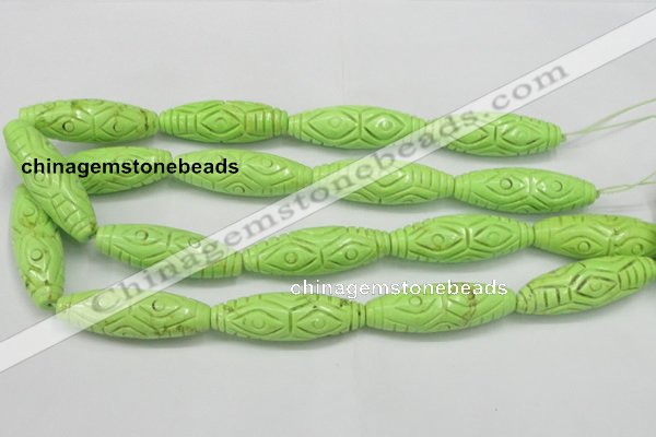 CTU892 15.5 inches 15*45mm carved rice dyed turquoise beads