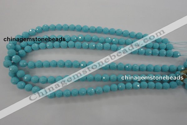 CTU912 15.5 inches 8mm faceted round synthetic turquoise beads