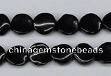 CTW03 15.5 inches 12mm twisted coin black agate beads wholesale