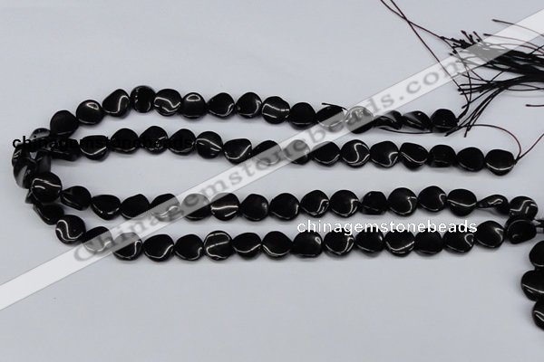 CTW03 15.5 inches 12mm twisted coin black agate beads wholesale