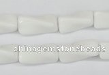 CTW127 15.5 inches 9*20mm twisted trihedron white agate beads