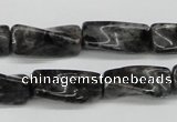 CTW135 15.5 inches 9*20mm twisted trihedron black labradorite beads