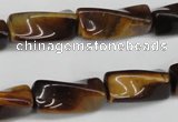 CTW140 15.5 inches 9*20mm twisted trihedron yellow tiger eye beads