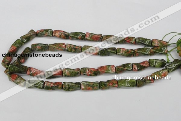 CTW142 15.5 inches 9*20mm twisted trihedron unakite gemstone beads