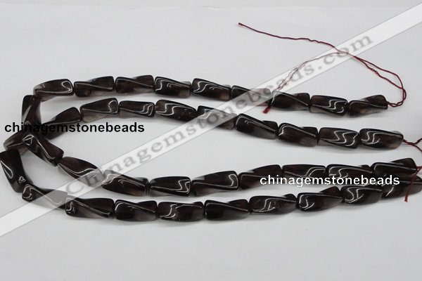 CTW145 15.5 inches 9*20mm twisted trihedron smoky quartz beads