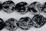 CTW15 15.5 inches 16mm twisted coin snowflake obsidian beads