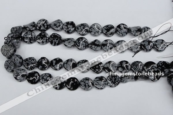 CTW15 15.5 inches 16mm twisted coin snowflake obsidian beads